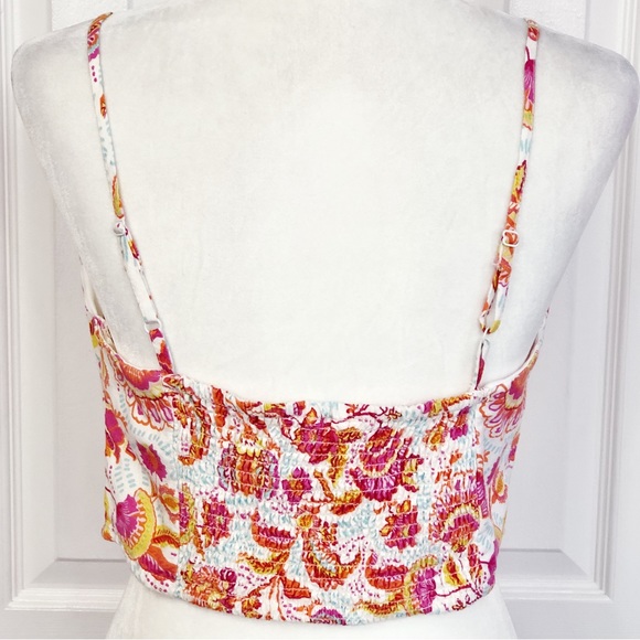 Midnight Sky Colorful Floral Paisley Linen Blend Crop Top - Picture 12 of 16